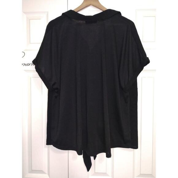 Women's Fred David Black Textured Short-Sleeved Button-Down Tie-Up Blouse -Sz 2X - Picture 5 of 6